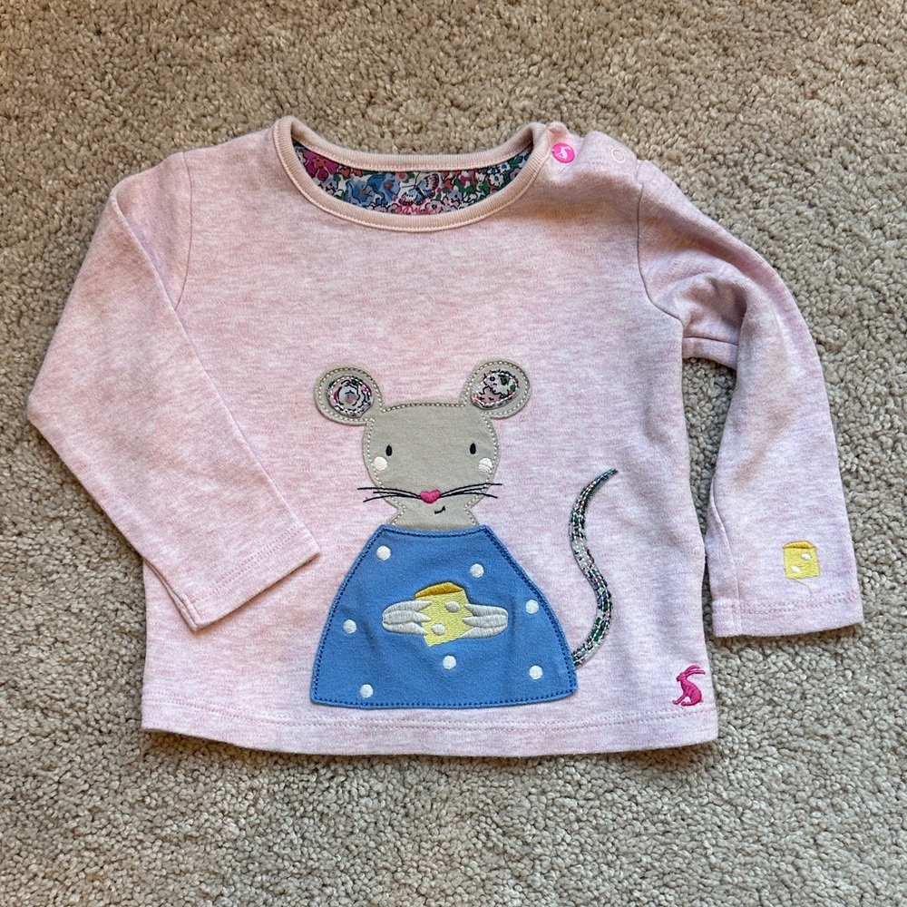 Joules Pink Long Sleeve Shirt with Mouse Design